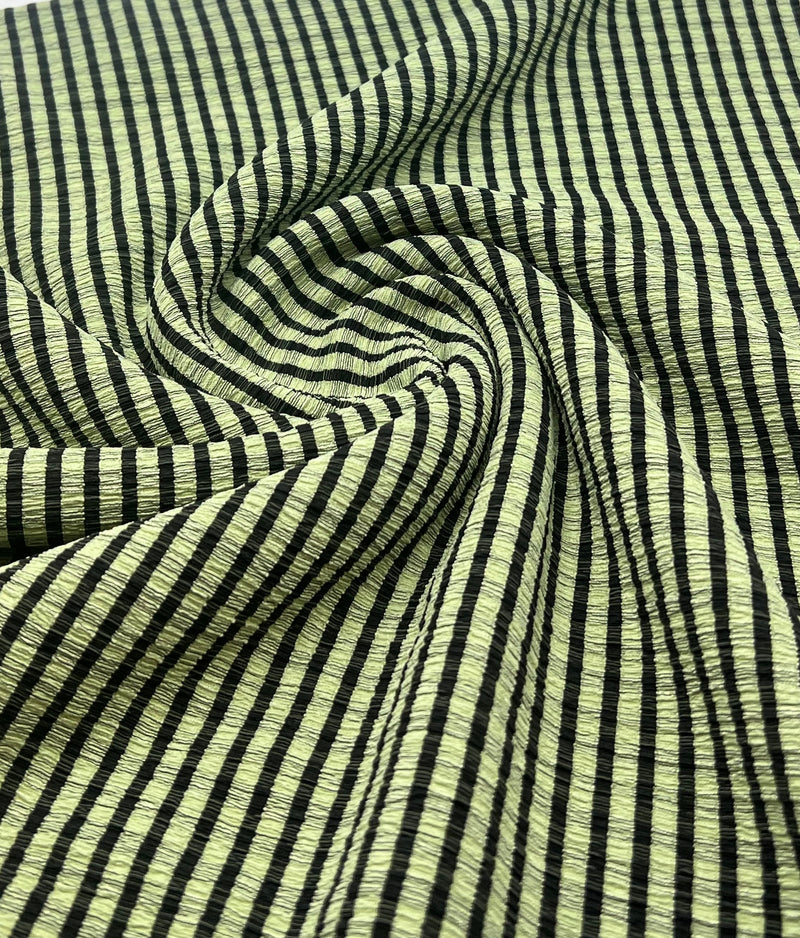 Green Black Gingham Detail Print Lightweight Crinkle Crepe Fabric