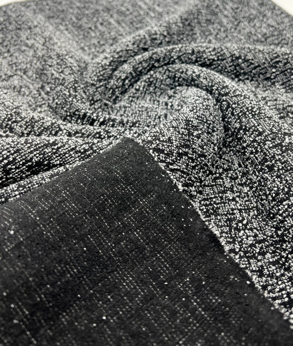Black Grey Slubbed Knit Textured Stretch Fabric