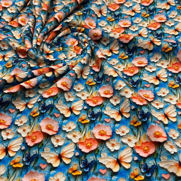 Butterfly Print Cotton Stretch Jersey 200 GSM 95/5 Lycra 4 Way Stretch