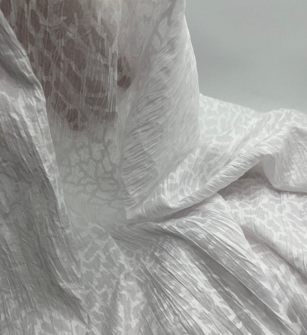 White Animal Crinkled Lightweight Non Stretch Woven Fabric