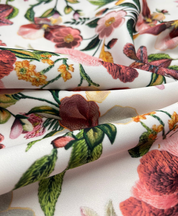 Floral Printed Plain Scuba 4 Way Stretch Jersey Fabric