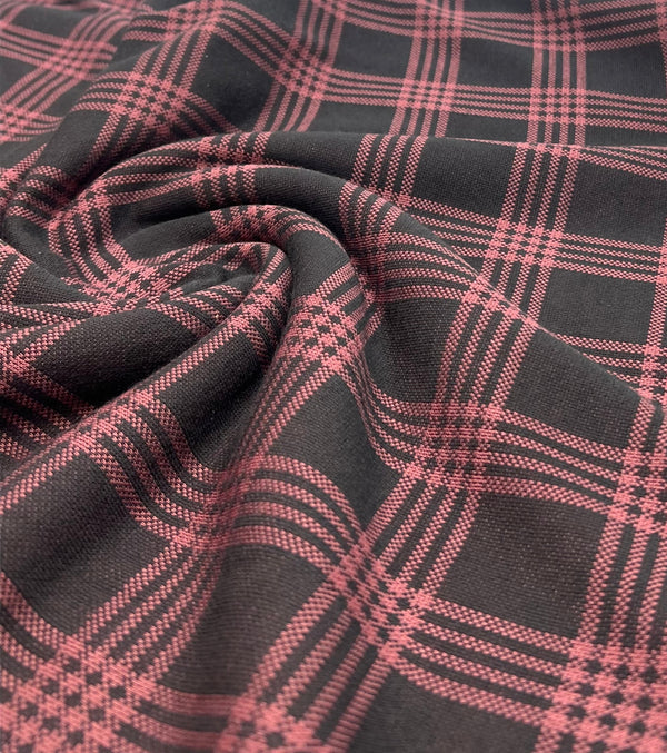 Burgundy Check Jacquard 2 Way Stretch Fabric