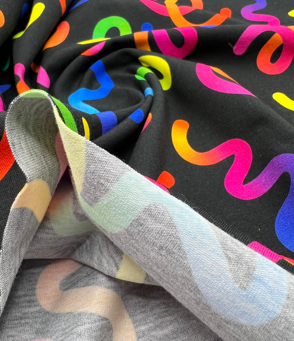 Party Streamers Print Cotton Stretch Jersey 200 GSM 95/5 Lycra 4 Way Stretch