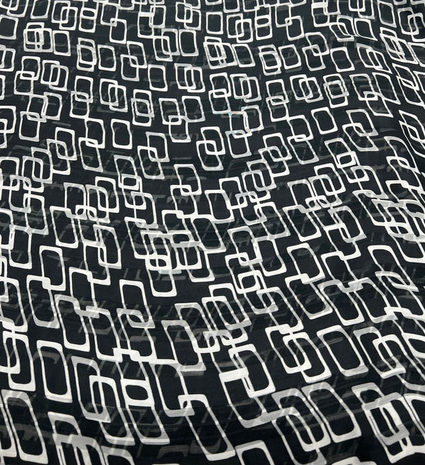 Black White Rectangles Printed Chiffon Dress Fabric