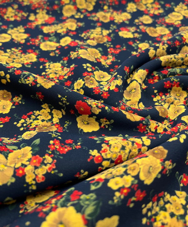 Yellow Ditsy Floral Lightweight Crepe Fabric 155GSM Non Stretch