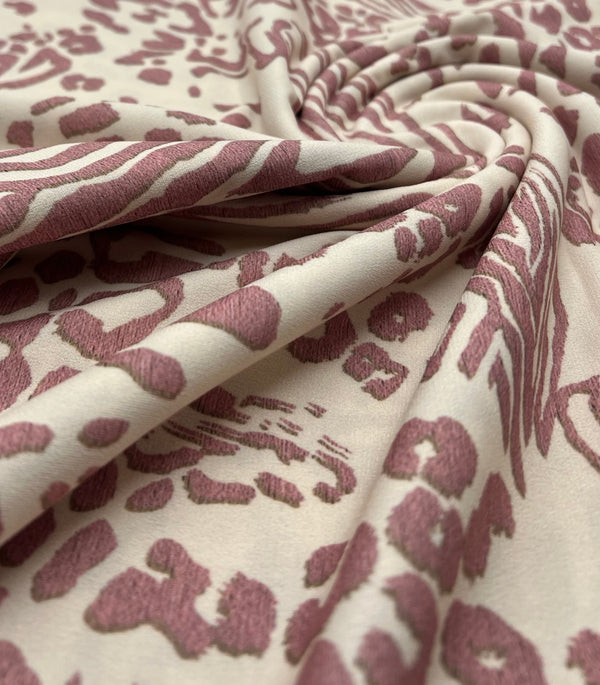Cream Pink Animal Print ITY Fabric 2 Way Stretch
