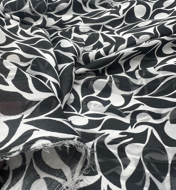 Black Silver Floral Stripe Printed Chiffon Dress Fabric