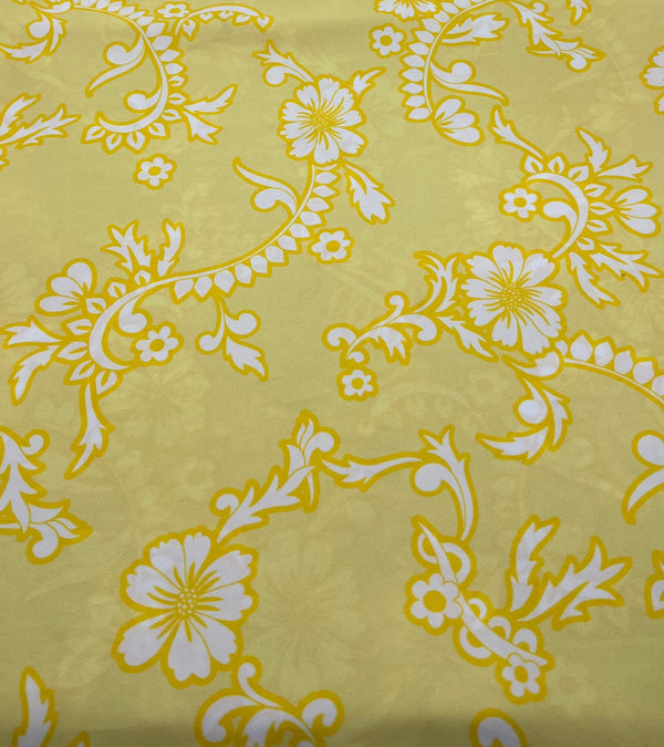 Yellow White Print Lightweight Crepe Fabric 115GSM Non Stretch