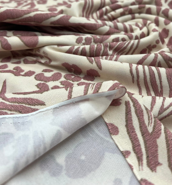 Cream Pink Animal Print ITY Fabric 2 Way Stretch