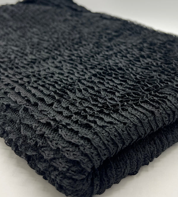 Black Ruffle Crochet Frill Knitted Stretch Fabric 300GSM