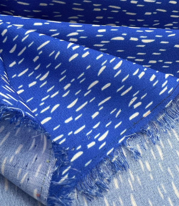 Blue White Print Lightweight Crepe Fabric 110GSM Non Stretch