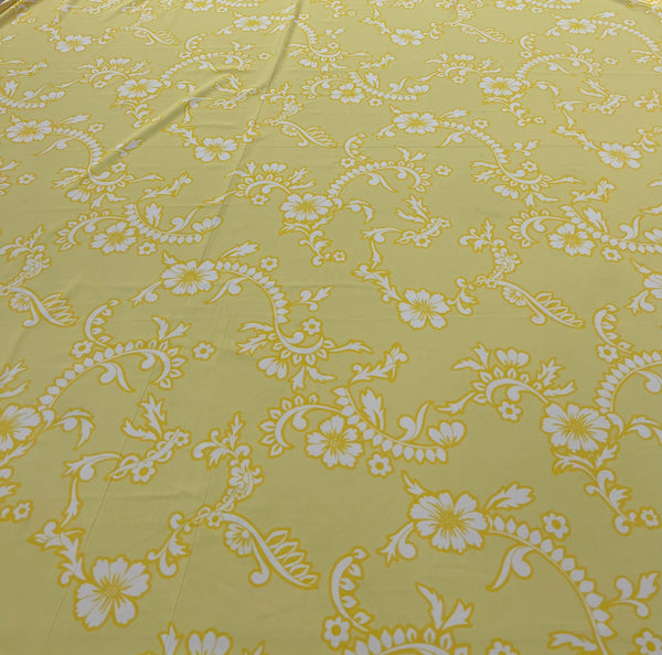 Yellow White Print Lightweight Crepe Fabric 115GSM Non Stretch