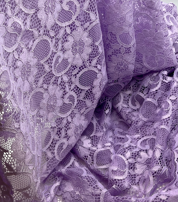 Lilac Flower Scalloped Edge Floral Lace Fabric Stretch