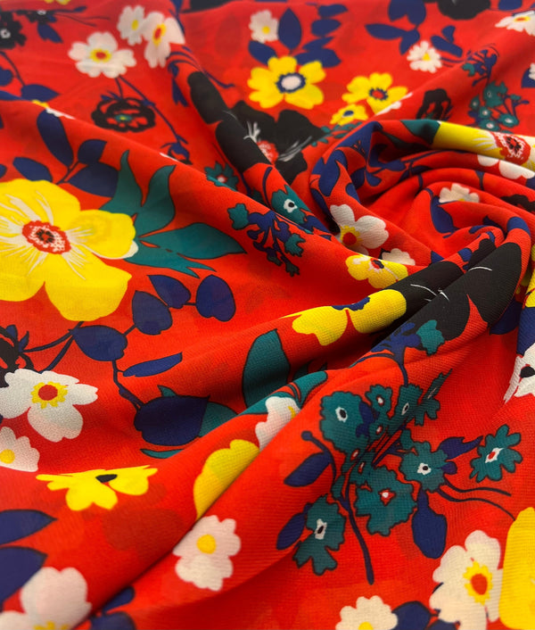 Red Floral Printed Chiffon Dress Fabric