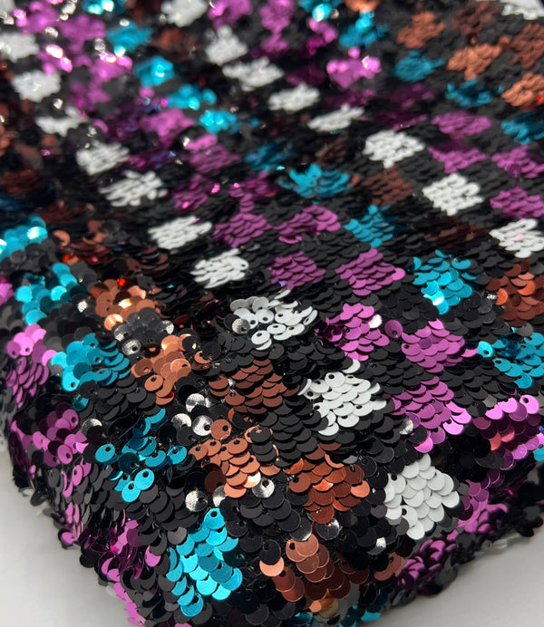 Multi Colour Sequin Detail Textured Mesh Stretch Fabric