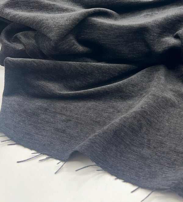 Black Wool Poly Blend Flannel Non Stretch Fabric