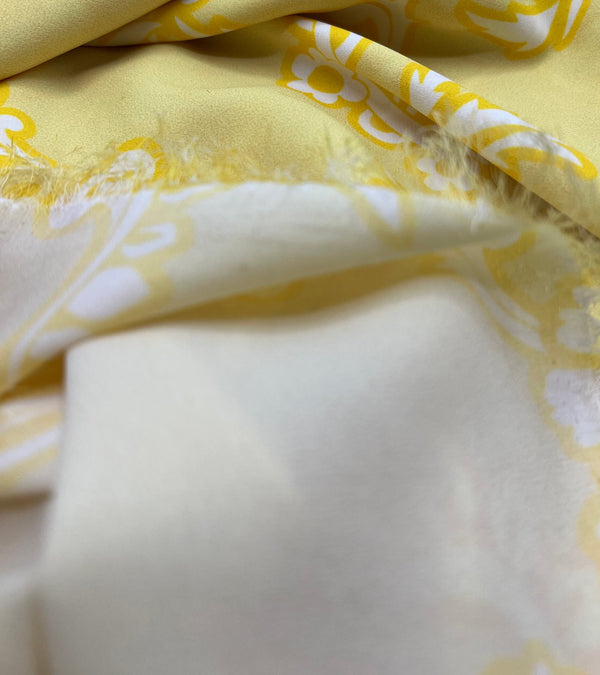 Yellow White Print Lightweight Crepe Fabric 115GSM Non Stretch