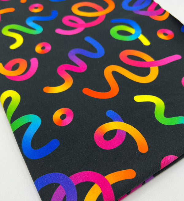 Party Streamers Print Cotton Stretch Jersey 200 GSM 95/5 Lycra 4 Way Stretch