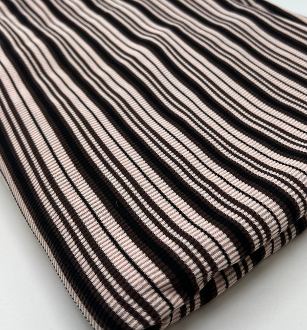Nude Brown Knitted Horizontal Stripe 2 Way Stretch Fabric
