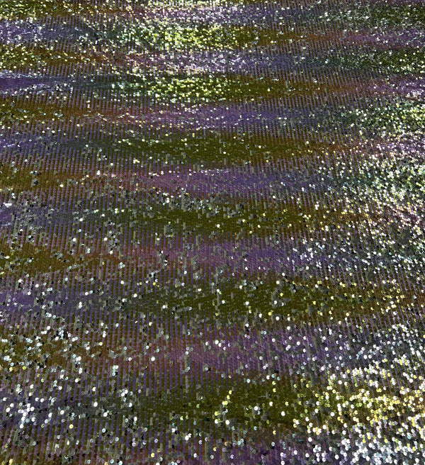Lilac Gold Sequin Detail Textured Mesh Stretch Fabric