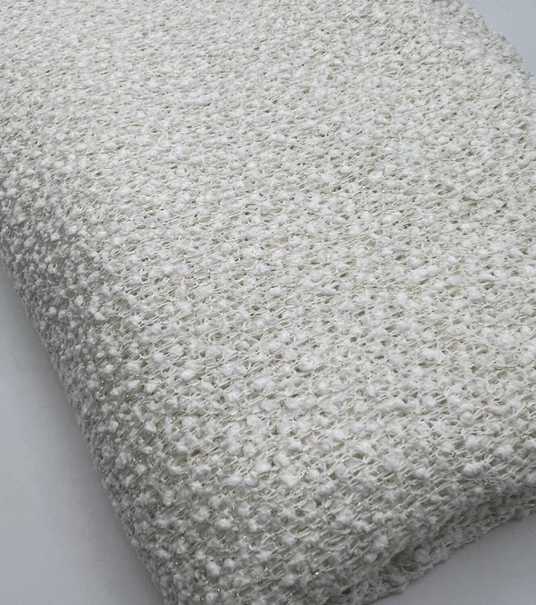 Ivory Boucle Metallic Thread Knit Fabric 2 Way Stretch Fabric
