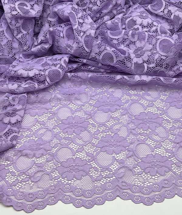 Lilac Flower Scalloped Edge Floral Lace Fabric Stretch