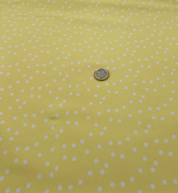 Lemon Yellow Polka Stretch Jersey 220GSM 4 Way Stretch Fabric