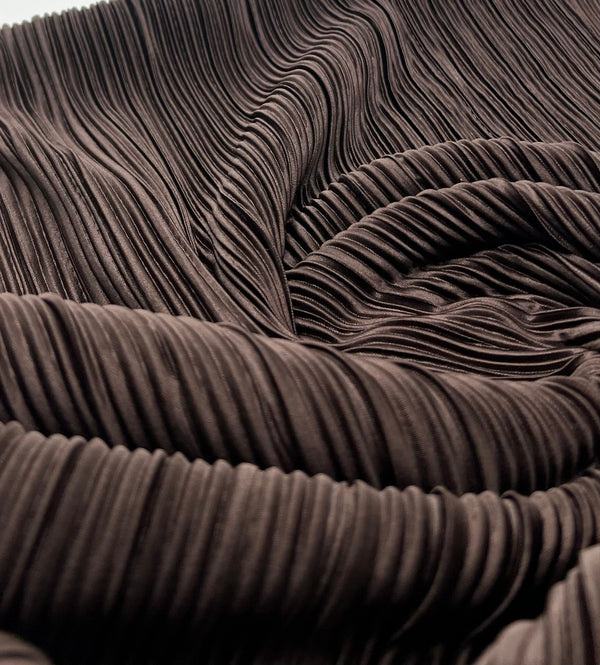 Chocolate Brown Plisse Pleated 2 Way Stretch Fabric