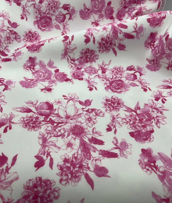 Pink Flower Scuba Foam 3D Mono Jersey Fabric 2 Way Stretch