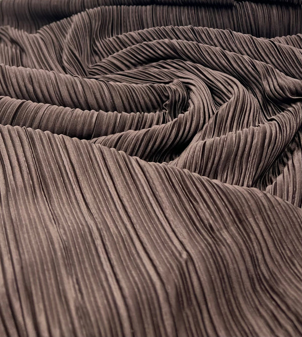 Chocolate Brown Plisse Pleated 2 Way Stretch Fabric