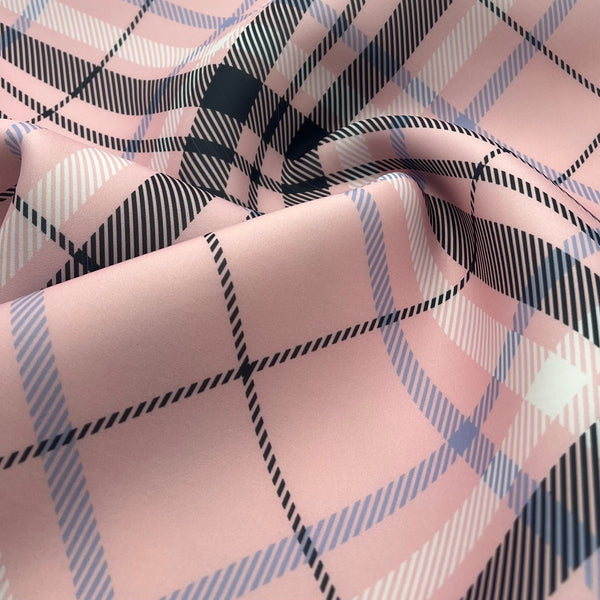 Pink Check Scuba Foam 3D Mono Jersey Fabric 2 Way Stretch