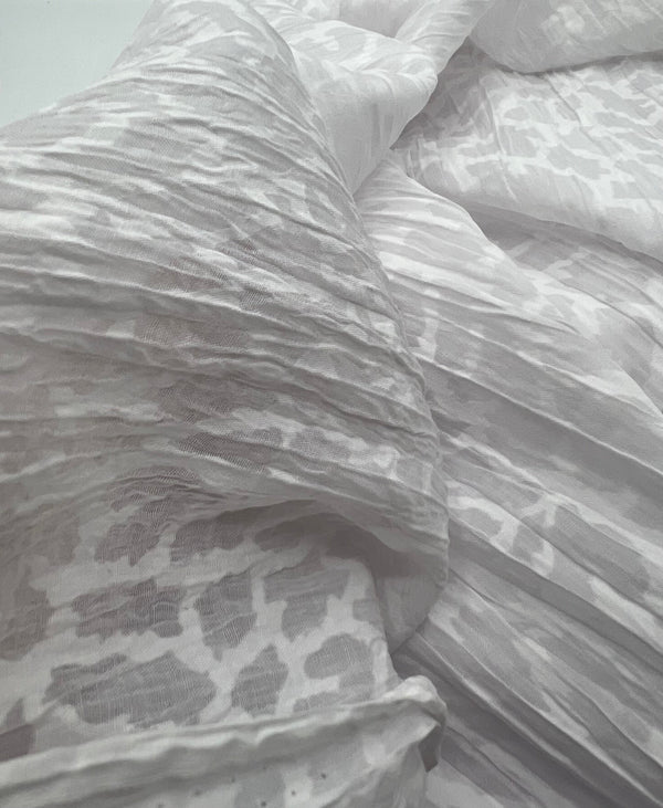 White Animal Crinkled Lightweight Non Stretch Woven Fabric