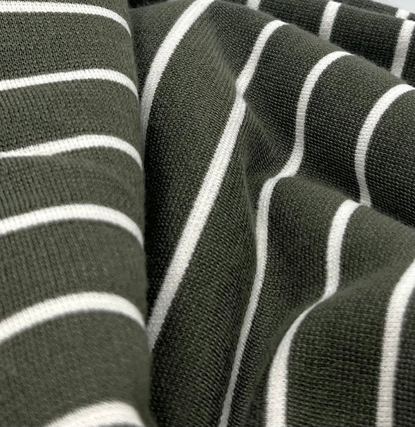 Khaki Green Knitted Horizontal Stripe 2 Way Stretch Fabric