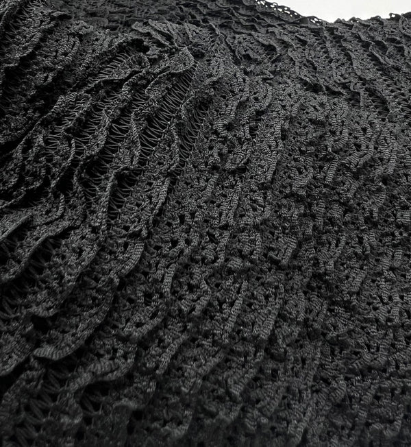 Black Ruffle Crochet Frill Knitted Stretch Fabric 300GSM