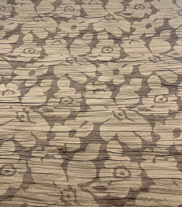 Brown Floral Crinkled Lightweight Non Stretch Fabric