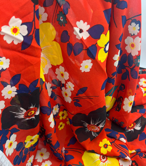 Red Floral Printed Chiffon Dress Fabric