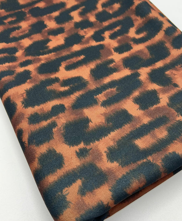 Brown Leopard Animal Printed Scuba Crepe Fabric 4 Way Stretch