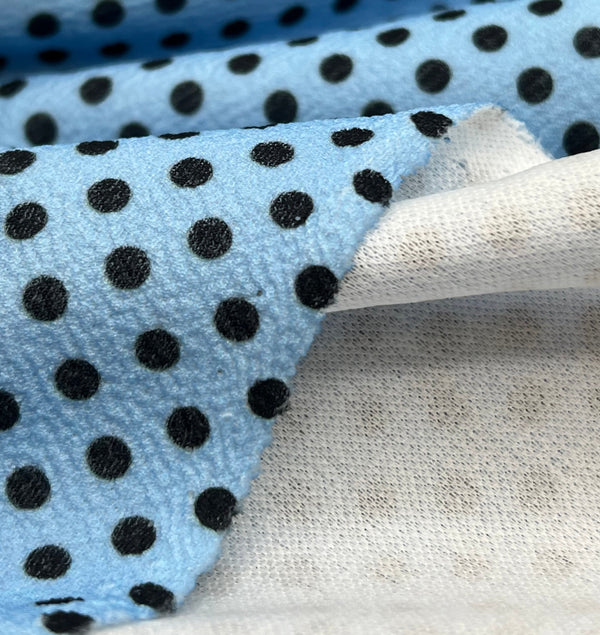 Baby Blue Black Polka Print Liverpool Bullet Stretch Fabric