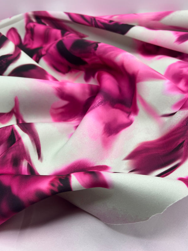 Pink Floral Scuba Foam 3D Mono Jersey Fabric 2 Way Stretch