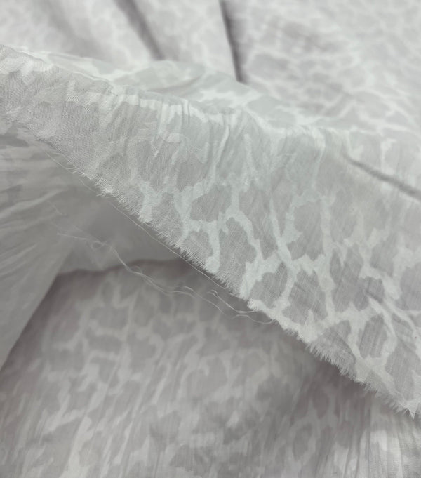 White Animal Crinkled Lightweight Non Stretch Woven Fabric