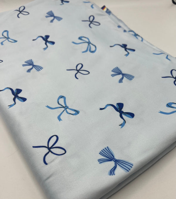 Baby Blue Bow Super Soft Print Spun Poly Stretch Fabric