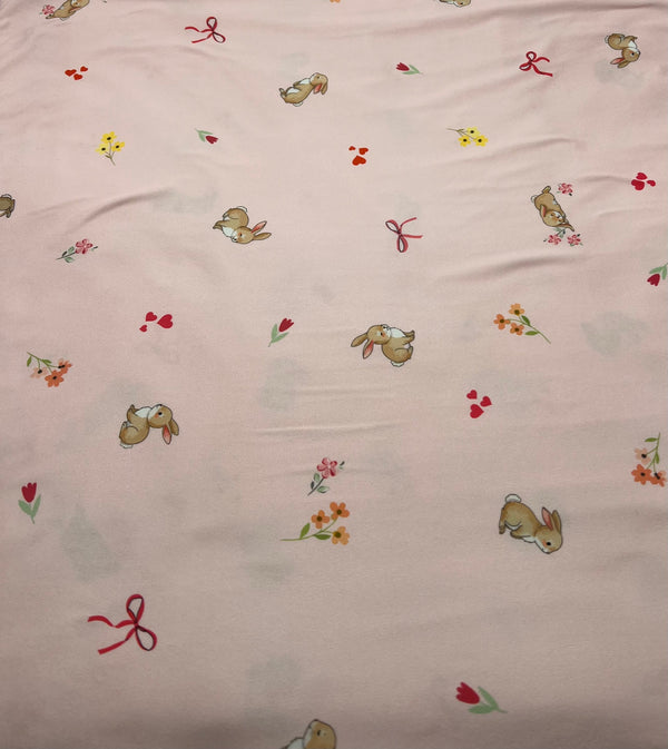 Easter Bunny Heart Super Soft Print Spun Poly Stretch Fabric