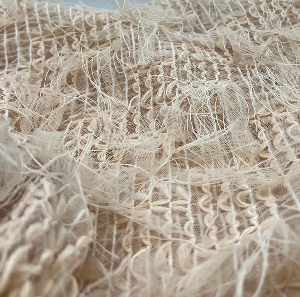 Nude Textured Mesh Tassel Fabric 2 Way Stretch