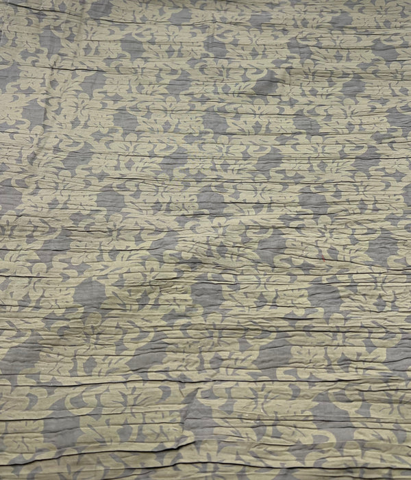 Khaki Floral Crinkled Lightweight Non Stretch Woven Fabric