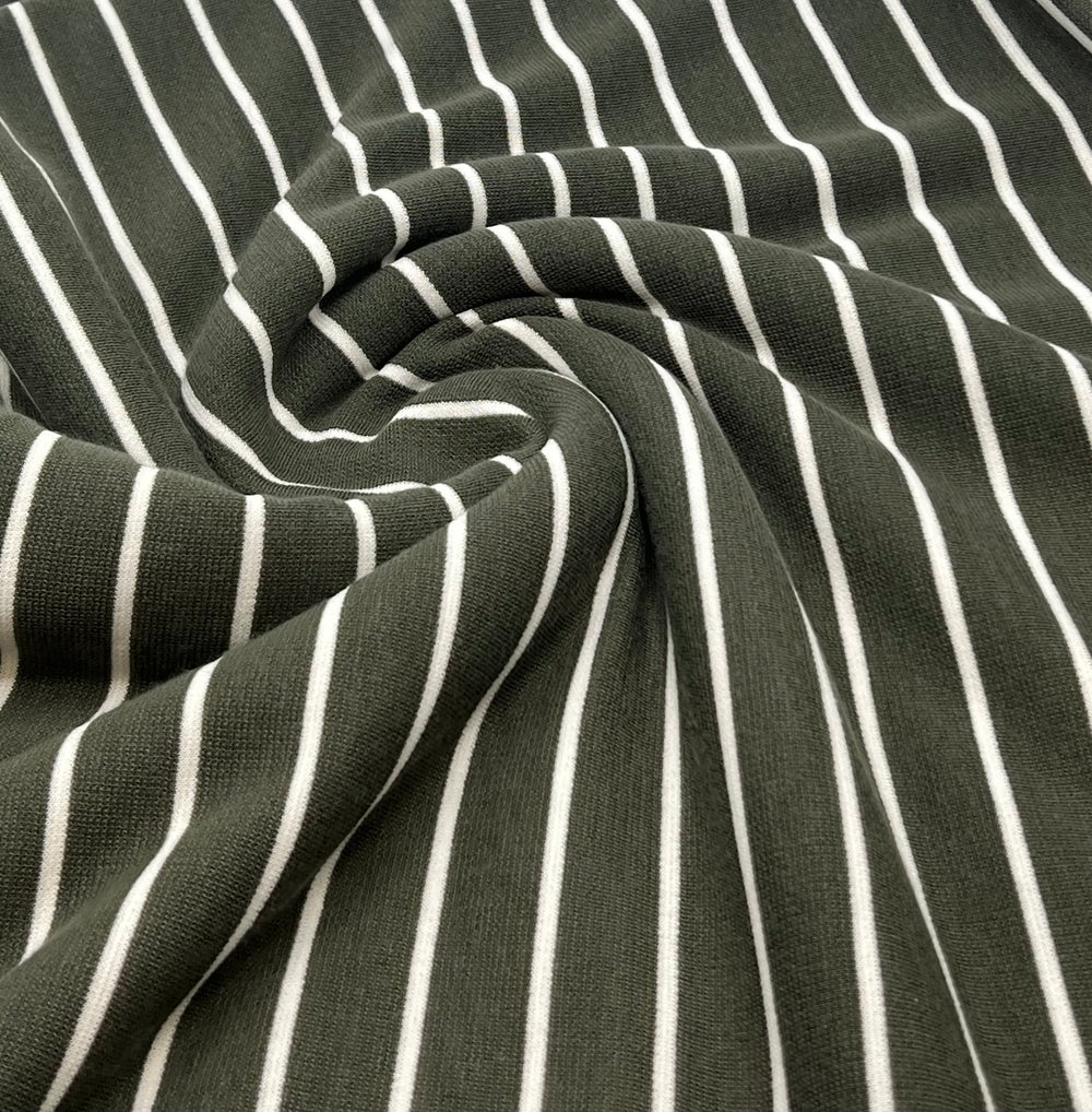 Khaki Green Knitted Horizontal Stripe 2 Way Stretch Fabric