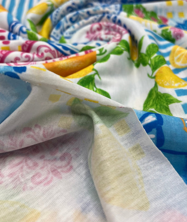 Mediterranean Amalfi Coast Print Spun Poly Stretch Fabric