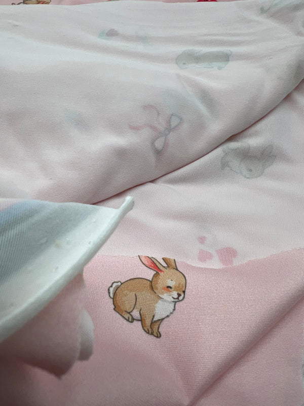 Easter Bunny Heart Super Soft Print Spun Poly Stretch Fabric
