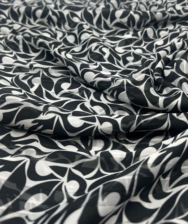 Black Silver Floral Stripe Printed Chiffon Dress Fabric