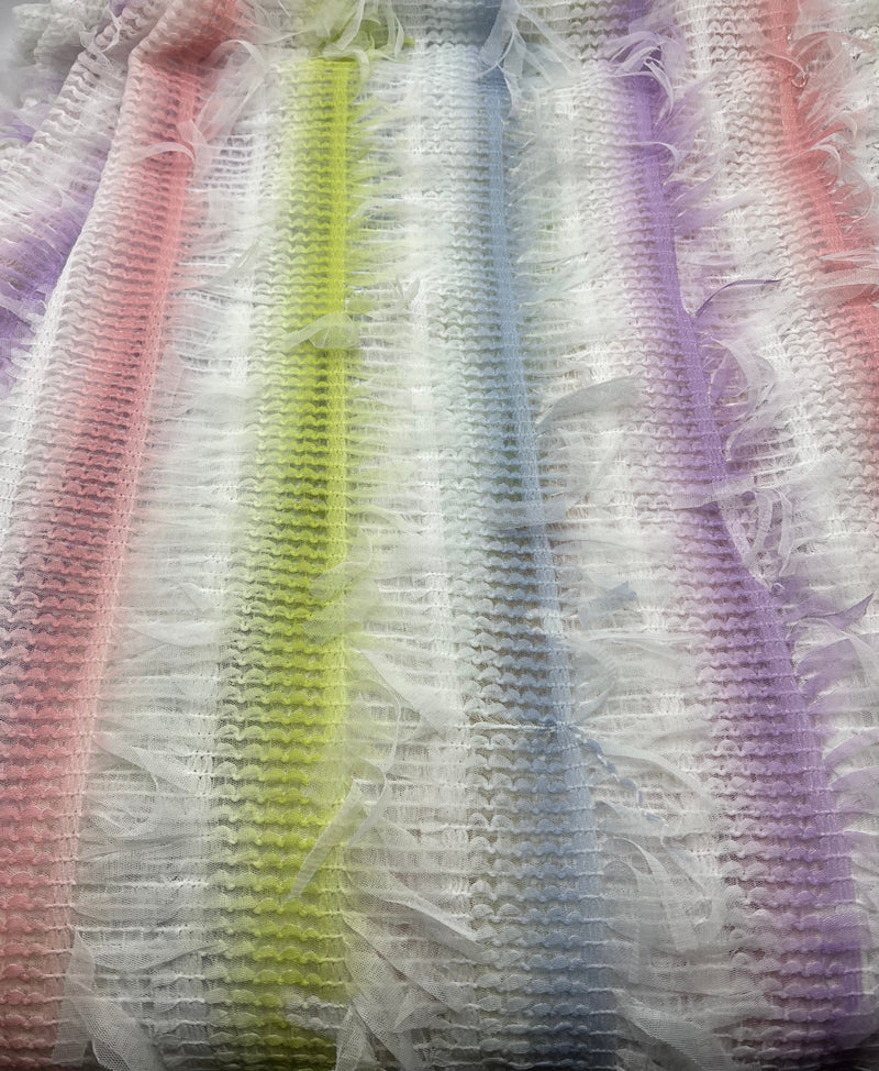 Multi Stripe Textured Mesh Tassel Fabric 2 Way Stretch