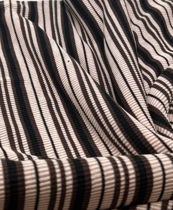 Nude Brown Knitted Horizontal Stripe 2 Way Stretch Fabric